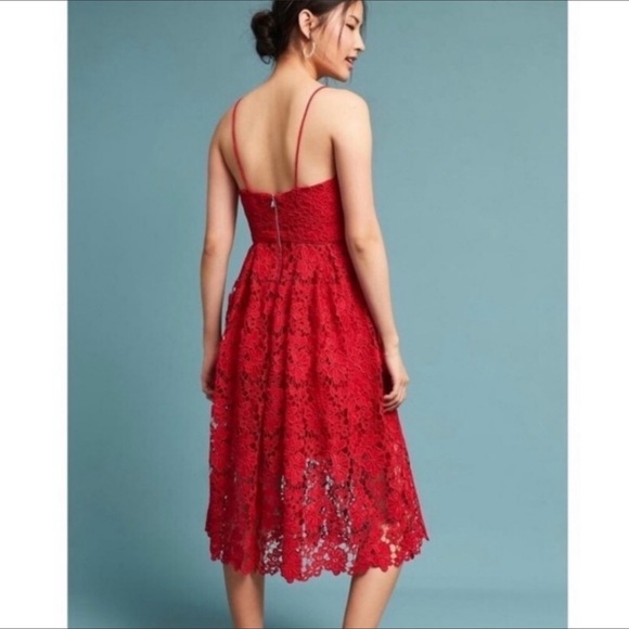 NWT Donna Morgan for Anthropologie Red Renata Lace Fit & Flare Dress - Picture 2 of 12